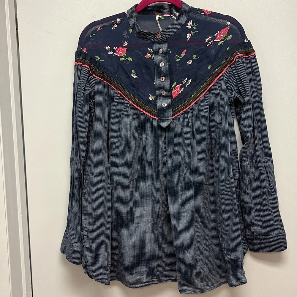 Free People Women’s Long Sleeve Floral Tunic Blouse Size Small
